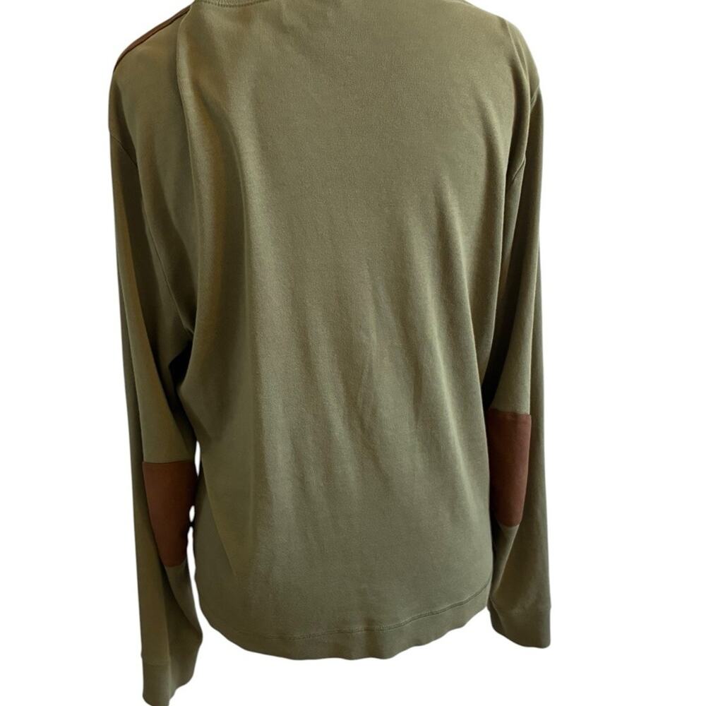 Ralph Lauren Olive Green Long Sleeve Top Suede Elbow Patch Equestrian Preppy XL - Picture 9 of 16